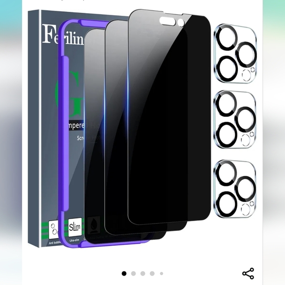 Ferilinso 3 Pack iPhone 14 Pro Privacy Screen Protector Tempered Glass Kit NWT - Picture 1 of 11